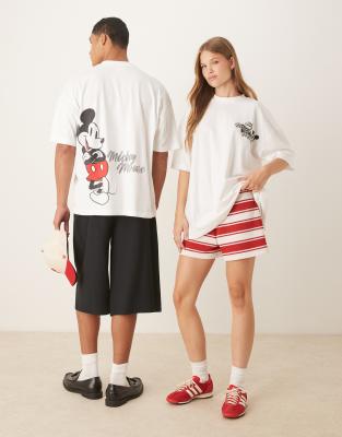 Asos Design Disney Unisex Oversized T-shirt With Mickey Mouse Prints In White