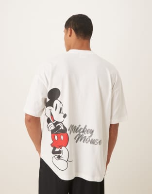 Asos Design Disney Unisex Oversized T-shirt With Mickey Mouse Prints In White