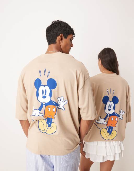 ASOS DESIGN Disney unisex oversized t-shirt with Mickey Mouse prints in beige