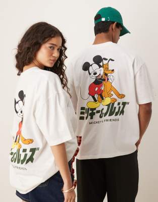 Asos Design Disney Unisex Oversized T-shirt With Mickey Mouse Prints In White