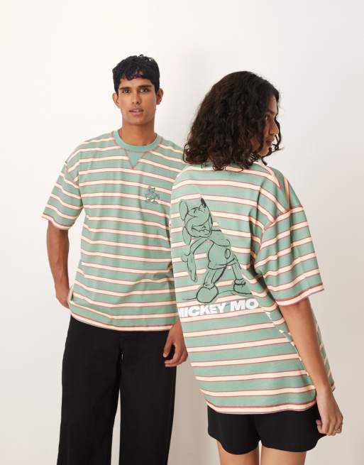 ASOS DESIGN Disney Unisex oversized t-shirt with Mickey Mouse prints in green stripes