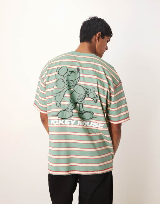 ASOS DESIGN Disney Unisex oversized t-shirt with Mickey Mouse prints in green stripes
