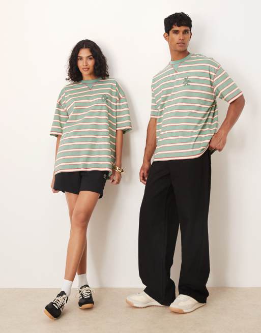 ASOS DESIGN Disney Unisex oversized t-shirt with Mickey Mouse prints in green stripes