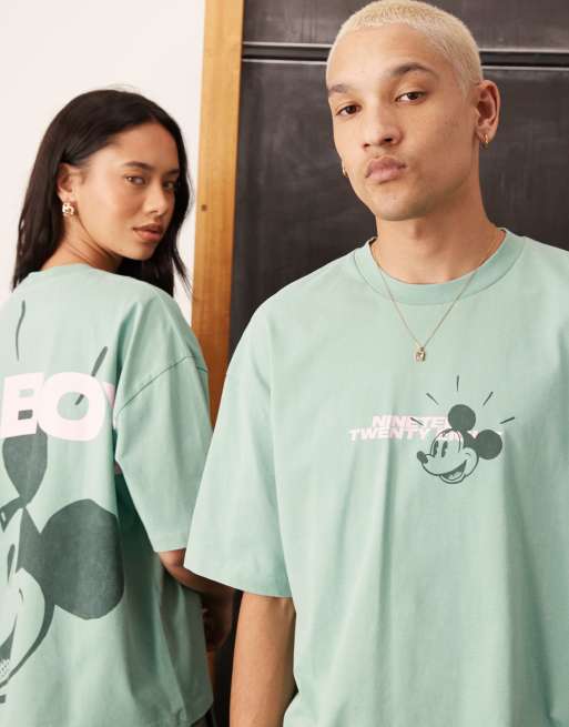 	ASOS DESIGN Disney Unisex oversized t-shirt with Mickey Mouse prints in green