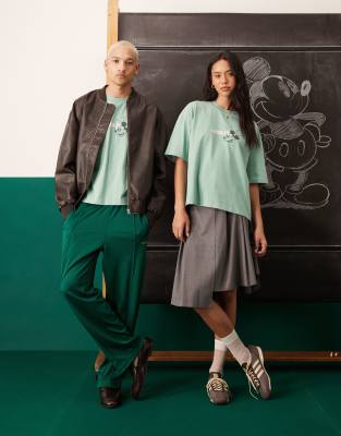 	ASOS DESIGN Disney Unisex oversized t-shirt with Mickey Mouse prints in green