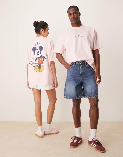 ASOS DESIGN Disney unisex oversized T-shirt with Mickey Mouse prints in light pink