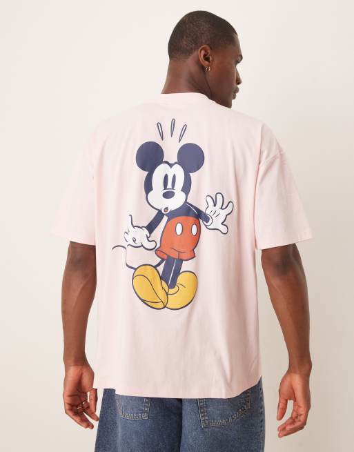ASOS DESIGN Disney unisex oversized T-shirt with Mickey Mouse prints in light pink