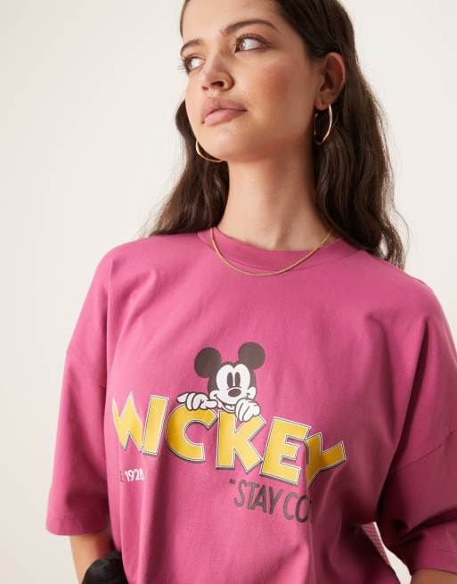 ASOS DESIGN Disney unisex oversized t-shirt with Mickey Mouse prints in pink