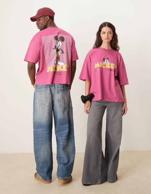 ASOS DESIGN Disney unisex oversized t-shirt with Mickey Mouse prints in pink