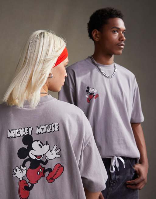 ASOS DESIGN Disney unisex oversized t shirt with Mickey Mouse prints in washed gray