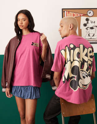 Asos Design Disney Unisex Oversized T-shirt With Mickey Mouse Prints In Pink