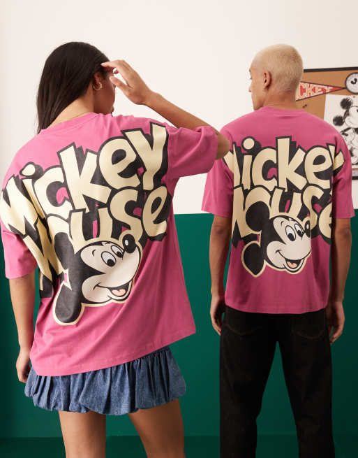 ASOS DESIGN Disney unisex oversized t-shirt with Mickey Mouse prints in washed pink