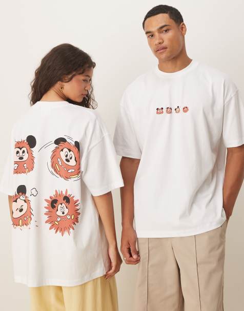 ASOS DESIGN Disney unisex oversized t-shirt with Mickey Mouse prints in white - view 1