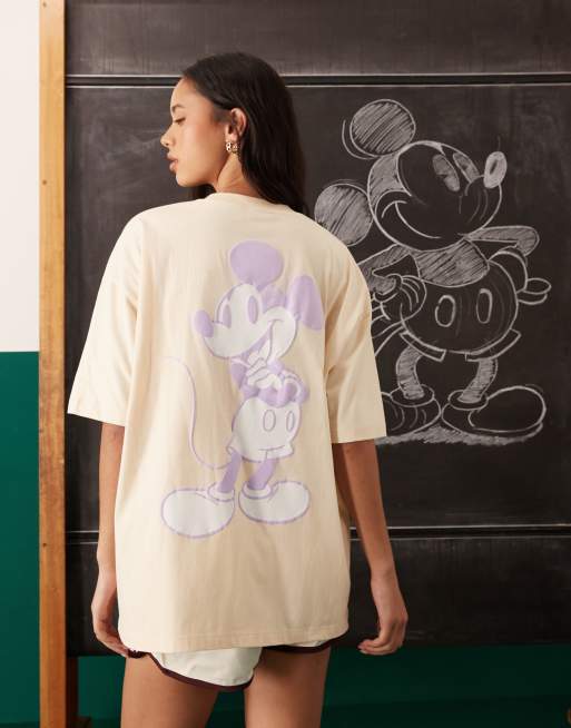 ASOS DESIGN Disney unisex oversized T-shirt with Mickey Mouse puff prints in buttermilk