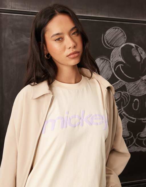 ASOS DESIGN Disney unisex oversized T-shirt with Mickey Mouse puff prints in buttermilk