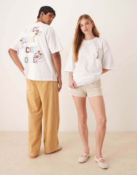 ASOS DESIGN Disney Unisex oversized t-shirt with Mickey Mouse text prints in white - view 1