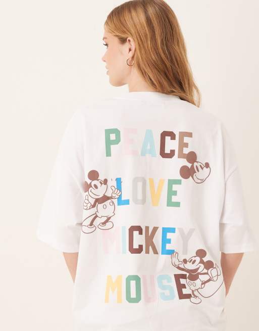 ASOS DESIGN Disney Unisex oversized t-shirt with Mickey Mouse text prints in white