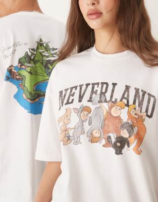 Asos Design Disney Unisex Oversized T-shirt With Peter Pan Neverland Prints In White