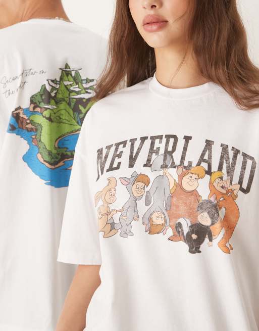 ASOS DESIGN Disney unisex oversized T-shirt with Peter Pan Neverland prints in white