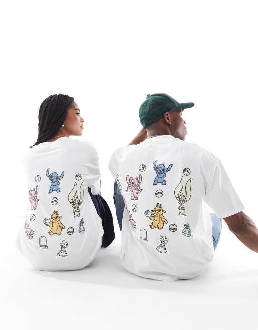 ASOS DESIGN Disney unisex oversized t-shirt with Stitch prints in white
