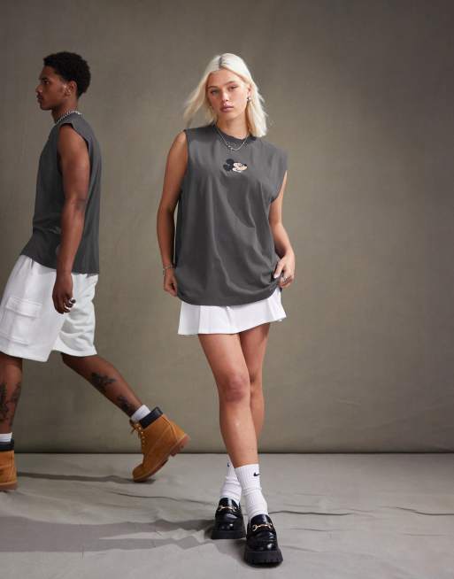 ASOS DESIGN Disney unisex oversized tank top with Mickey Mouse print in washed black, 2 of 4