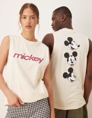 Asos Design Disney Unisex Oversized Tank Top With Mickey Mouse Prints In White