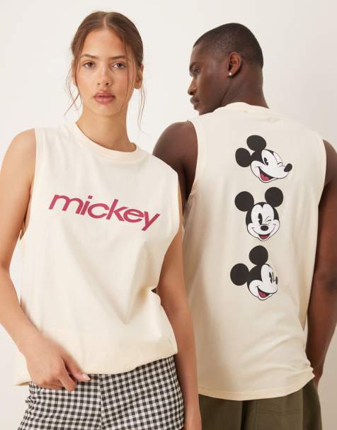 ASOS DESIGN Disney unisex oversized tank top with Mickey Mouse prints in butter yellow - view 1