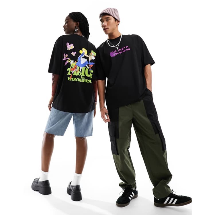 ASOS DESIGN Disney unisex oversized tee in black with Alice