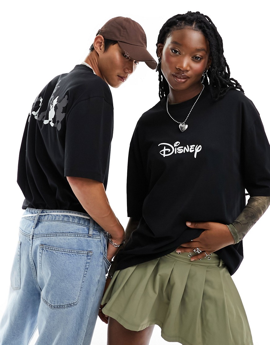ASOS DESIGN Disney unisex oversized tee in black with Mickey Mouse and friends prints