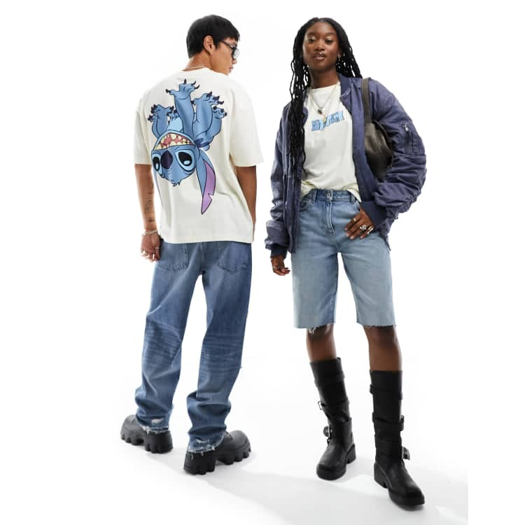 ASOS DESIGN Disney unisex oversized tee in off white with Stitch large  scale back print