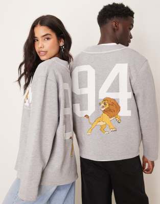 Asos Design Disney Unisex Oversized Y Neck Sweatshirt With The Lion King Prints In Gray Heather