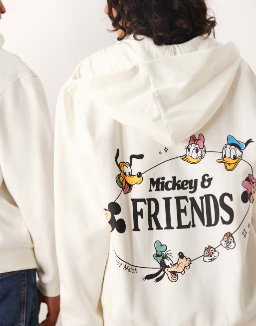 ASOS DESIGN Disney Unisex oversized zip-up hoodie with Mickey & Friends print in cream 