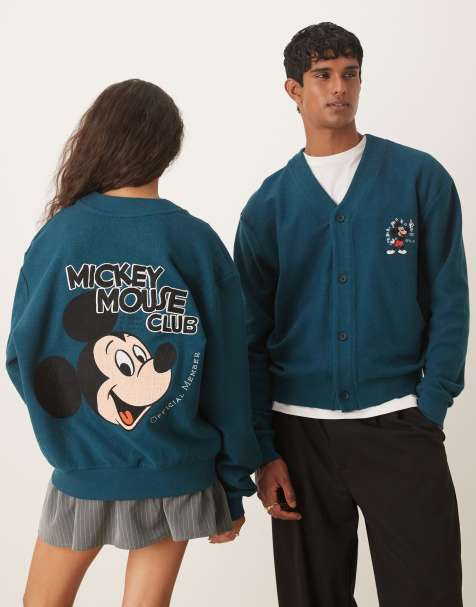 ASOS DESIGN – Disney – Unisex-Strickjacke in Dunkelgrün mit „Mickey Mouse“-Print und Oversize-Passform - view 1