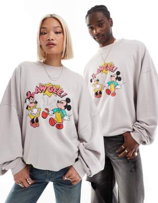 Disney unisex super oversized sweatshirt with Mickey Mouse and Minnie Mouse print in gray-Neutral