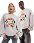 [ASOS DESIGN] ASOS DESIGN Disney unisex super oversized sweatshirt with Mickey Mouse and Minnie Mouse print in grey-Neutral M Silver gray
