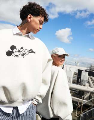 ASOS DESIGN - Disney - Unisex - Sweatshirt in graumelierter Neoprenoptik mit „Mickey Mouse- und Pluto-"Aufdruck und extr...