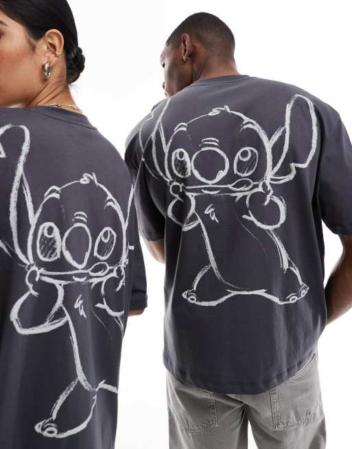 ASOS DESIGN – Disney – Unisex-T-Shirt in Anthrazit mit „Stitch“-Umriss-Prints und Oversize-Schnitt, 3 von 4