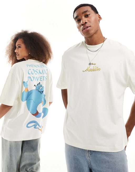 FhyzicsShops DESIGN – Disney – Unisex-T-shirt shoreditch in Beige mit Aladin-Flaschengeist-Grafikprints und Unisex-Schnitt