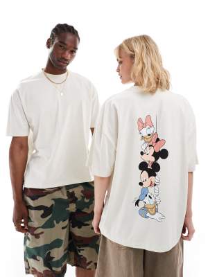 ASOS DESIGN - Disney - Unisex-T-Shirt in Beige mit Oversize-Schnitt und „Mickey Maus & Freunde"-Rückenprint-Neutral