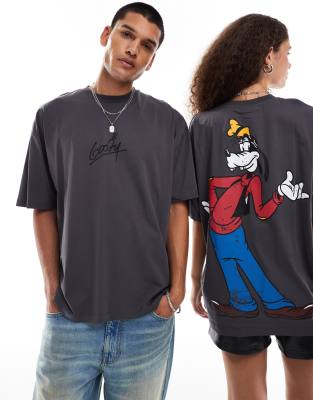 ASOS DESIGN Disney - Unisex-T-Shirt in Grau mit Oversize-Schnitt und Goofy -Prints