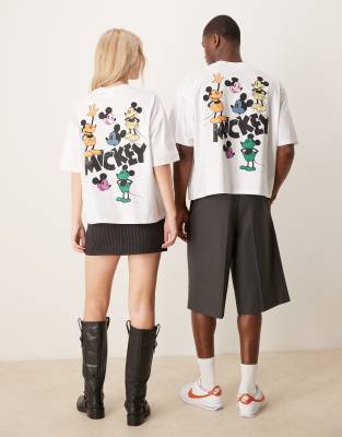 ASOS DESIGN - Disney - Unisex-T-Shirt in Weiß mit kastigem Oversize-Schnitt und „Mickey Mouse"-Print