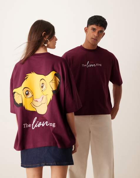 ASOS DESIGN – Disney – Vinröd t-shirt i unisex-modell med boxig oversize-passform och "The Lion King Simba"-tryck - view 1