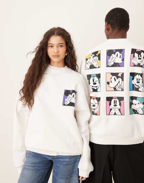 ASOS DESIGN – Disney – Vit, avslappnad sweatshirt med Musse Pigg-tryck i unisex-modell - view 1