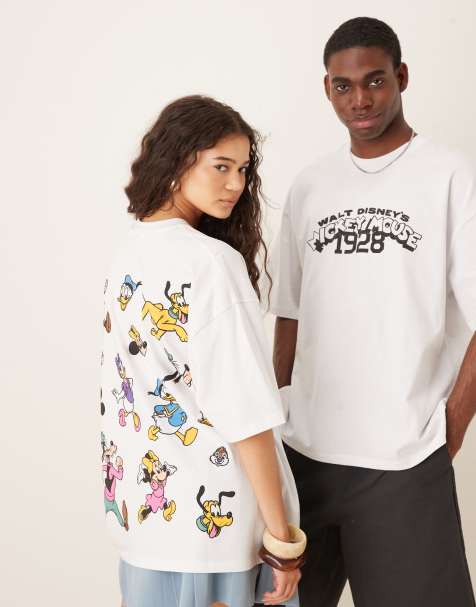 ASOS DESIGN – Disney – Vit t-shirt i oversize med Musse Pigg-tryck - view 1