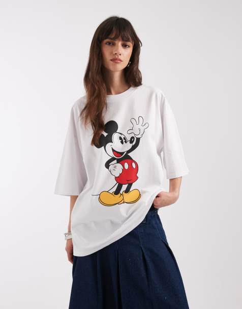 ASOS DESIGN – Disney – Vit t-shirt i oversize med Musse Pigg-tryck - view 1