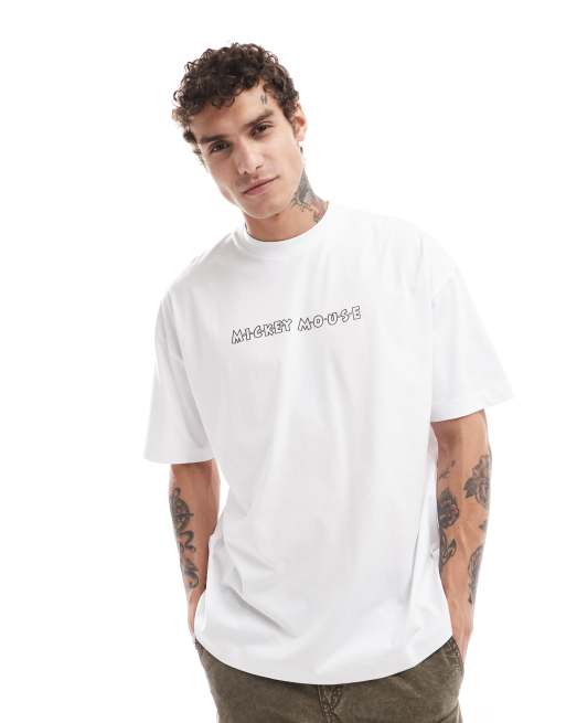 ASOS DESIGN – Disney – Vit t-shirt i oversize med tryck med licenserat Musse Pigg-tryck, 3 av 4