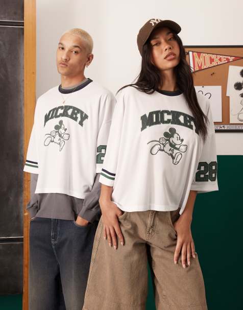 ASOS DESIGN – Disney – Vit t-shirt i oversize och kort design med Musse Pigg-tryck - view 1