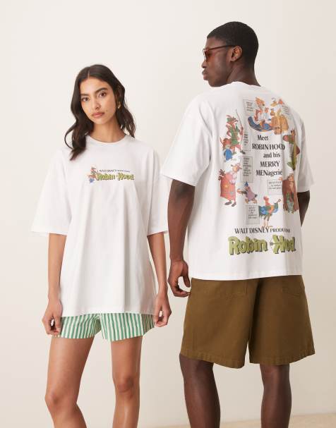 ASOS DESIGN – Disney – Vit t-shirt i oversize och unisex-modell med Robin Hood-tryck - view 1