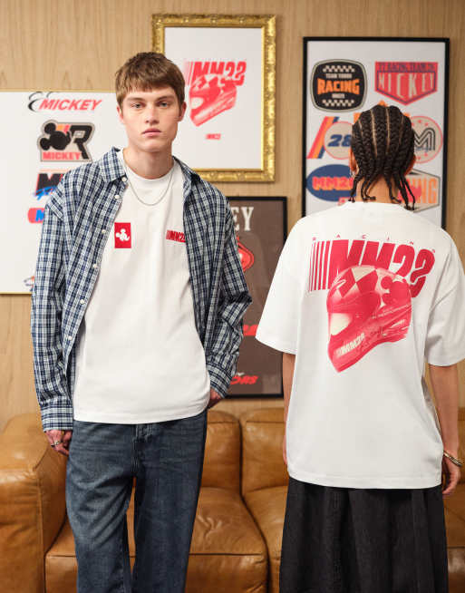 ASOS DESIGN – Disney – Vit t-shirt i racingstil och oversize med 'Mickey'-tryck, 3 av 5