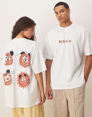 ASOS DESIGN – Disney – Vit t-shirt i unisex-modell och oversize med Musse Pigg-tryck - view 1